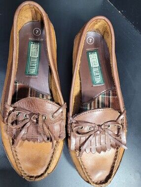 The Leather Collection Vintage Kiltie Loafers Women’s 7 Brown Leather Preppy